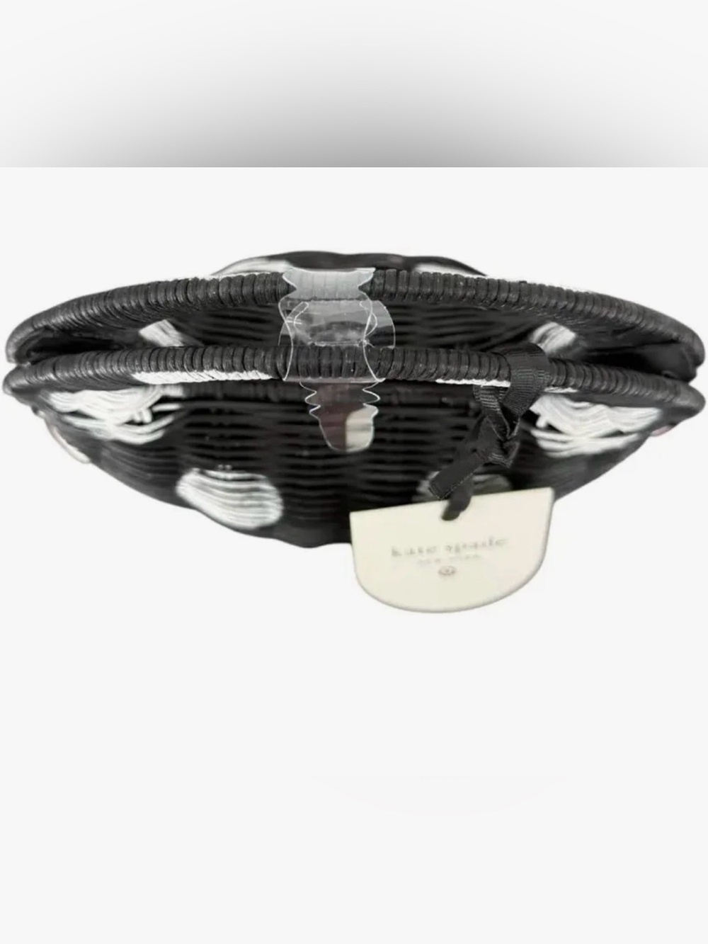 kate spade/Target Black and White Polka Dot Wicker Circle Tote - Picture 6 of 6
